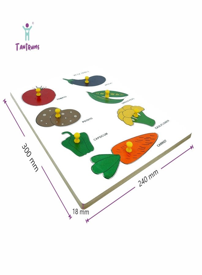 Tantrums Wooden Fruits and Vegetables Puzzle Board with Knobs, Educational Learning Toy for Preschool Kids, Multicolour - Image 4